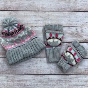 GAP women's multicolor pom beanie matching mittens